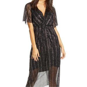 All In Favor Plissé Black and Gold Midi Dress Size L